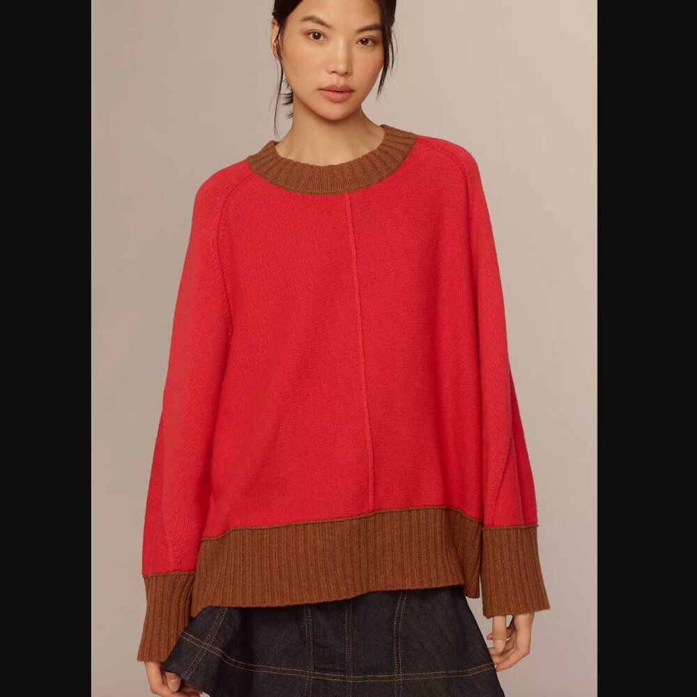 Anthropologie Maeve Sz S Chandler Crew-Neck Sweater Red Oversized Boxy Relaxed